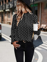 Elegant Mock Neck Ruffle Top Black Print– Women's Stylish Statement Blouse Full Sleeve